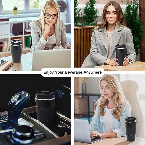 SLOSH Kaffeetasse, isoliert, Reisebecher, Edelstahl, Autobecher, wasserdicht, BPA-frei, Thermobecher mit Deckel, warm und kalt (500 ml, schwarz) 5