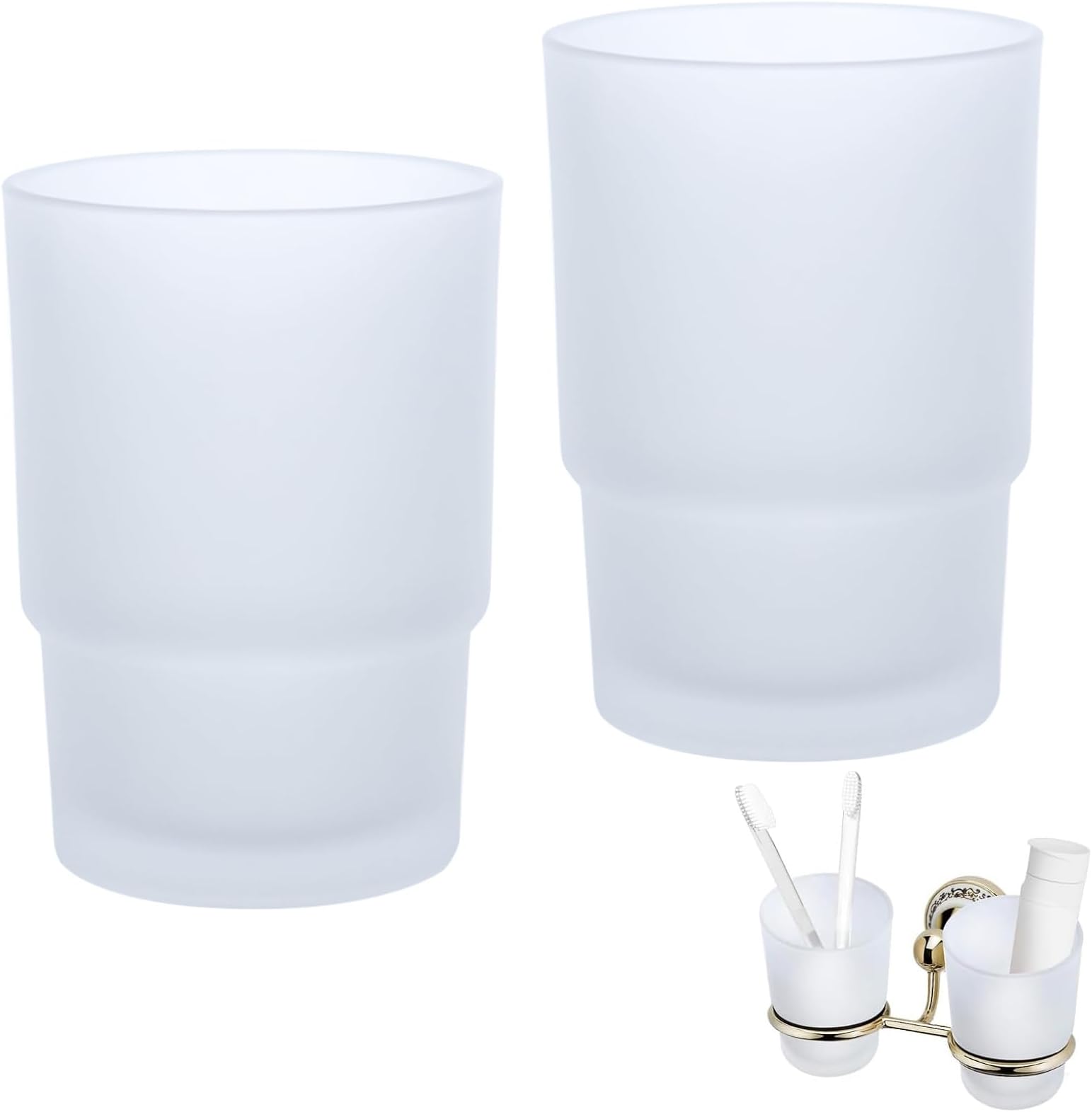 Set of 2 Glass Toothbrush Cups, Family Bathroom Cups, Replacement for Wall Mounted Toothbrush Holder, Bathroom Accessories (Matte)