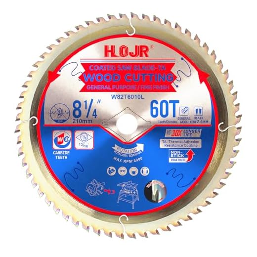 HOJR Woodworking Circular Saw Blade,8-1/4" 60-Tooth 5/8" Arbor,Fine Finish/General Purpose, Special Anti-Thermal Adhesion Coating on Cutting Head -TA,High Finish, Long Life,8-1/4" 60T TA