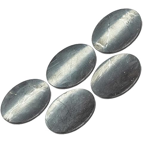 Wallystone Gems Shungite Stickers for Cell Phone Tablet Laptop - Protection Plates Set 5 pcs - Round Polished Medium Size 33mm ~ 1.29" - Authentic Shungite II Type Cover