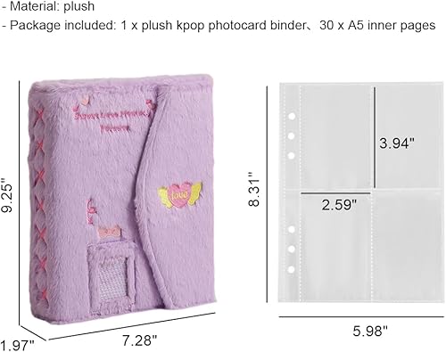 Miniatura 10 de OLizee Carpeta Kpop de felpa para tarjetas fotográficas Kpop con 30 páginas, interior transparente, álbum de tarjetas fotográficas Kpop, soporte