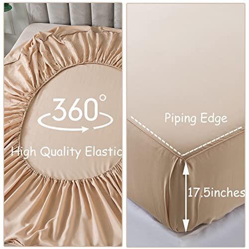 Fadfay Silky Bed Sheets Set Queen Size Champagne Gold Sheet Luxury Lyocell Tencel 600 Tc Unsex Soft Satin Deep Pocket Fitted Sheet 17.5'' 4 Pcs Champagne, Queen #TOP3
