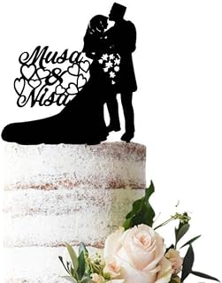 Personalized Wedding Cake Topper Muslim Bride and Groom Figurine, Custom Acrylic Inclusive Couple Decoration, Unique Mr and Mrs Sign, Elegant Romantic Wedding Cake Decor Gift