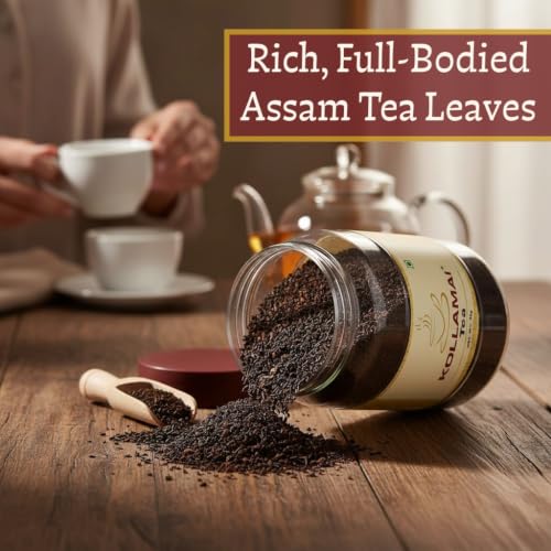 Image of KOLLAMAI Premium Assam CTC Black Tea Leaves | Strong Kadak Chai Patti | 1kg Jar (Pack of 1) | Makes 400 Cups