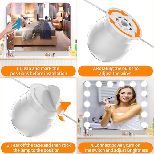 daphomeu Mirror Lights 14 Bulbs, Hollywood Mirror Light Kit, Vanity Lights Perfectly Hidden Cables, 3 Colors and 10 Intensities, USB Make up Lamp for Dressing Table, Bathroom, Bedroom - Cosy Home Interiors daphomeu Mirror Lights 14 Bulbs, Hollywood Mirror Light Kit, Vanity Lights Perfectly Hidden Cables, 3 Colors and 10 Intensities, USB Make up Lamp for Dressing Table, Bathroom, Bedroom - Image 5