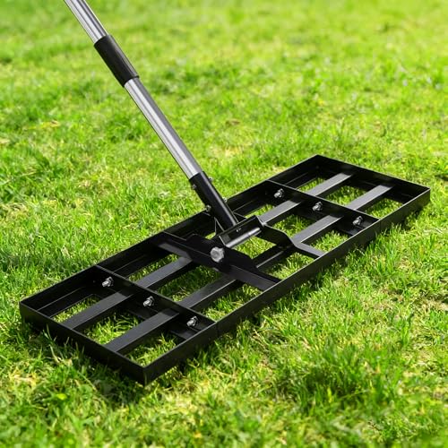 Lawn Leveling Rake, 30"x10" Stainless Steel Lawn Leveler with 76"