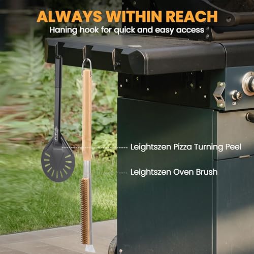 Pizzaofenbürste mit Edelstahl-Steinschaber – Messingborsten – Holzgriff – Ring zum Aufhängen – Outdoor-Pizzaofen-Zubehör – kompatibel mit Ooni, Gozney, Blackstone, Solo-Herdöfen, 53,3 cm
