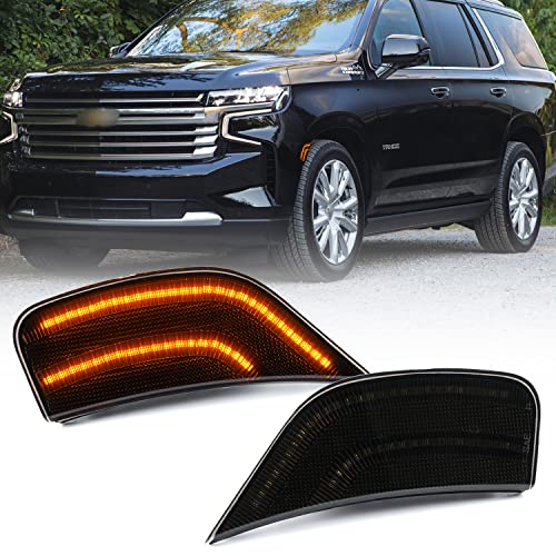 Nslumo Led Side Marker Lights Replacement For 2021 2022 + Chevy Tahoe Suburban Escalade Amber Led Fender Side Turn Signal Parking Light Assembly Gm2550206 Replace Oem Side Lamps Smoked Lens #TOP20