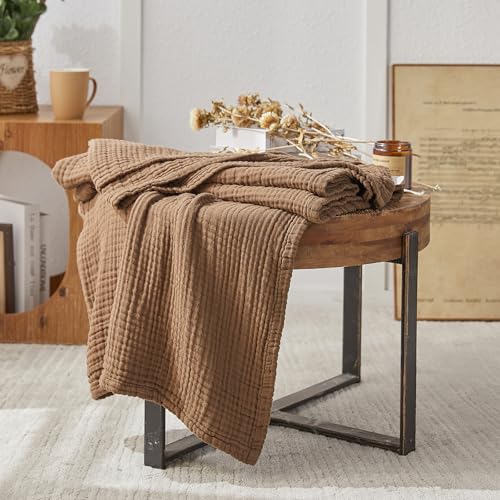 Image of EMME Muslin Blankets for Adults Throw Blanket for Couch Breathable Gauze Soft Lightweight Airy Brown Queen 90 inch x 90 inch