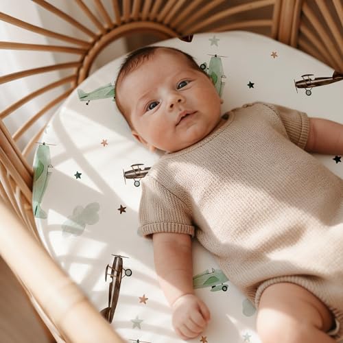 Image of Gllquen Baby Bassinet Sheets 2-Pack for Baby Girl Boy Green Car