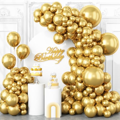 Balões dourados metálicos de tamanhos diferentes, 123 pacotes de balões dourados, pacote de 18, 12, 10, 5 polegadas, grinalda de balões dourados cromados para festa de aniversário, formatura,