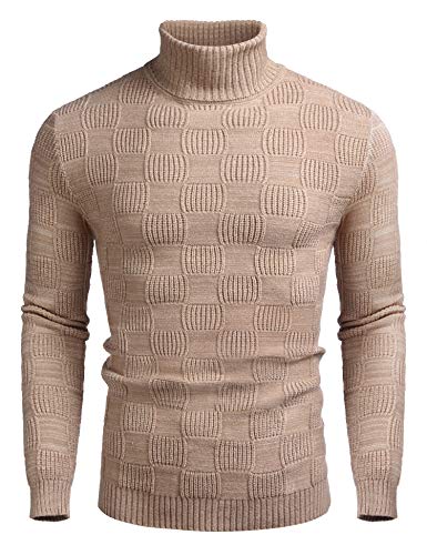 COOFANDY Men's Knitting Sweater Cotton Pullover Hoodie Long Sleeve Turtleneck