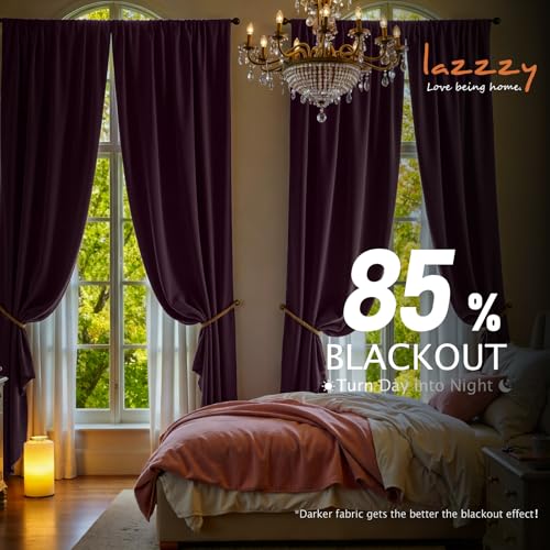 Image of Blackout Lavender Purple Velvet Curtains 52x96 Inch 2 Panels | Soft Velvet, For Bedroom & Living Space, Light Shifting Texture, Refined Drape, Serene, Elegant, Rod Pocket