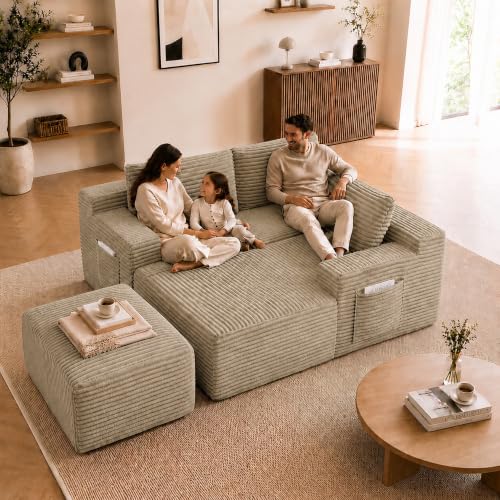 Image of Boneless Couch, Modular Sectional Couches for Living Room, U-Shaped Cloud Couch Sofa with Deep Seat, Fluffy Corduroy Upholstered Corner Sofa