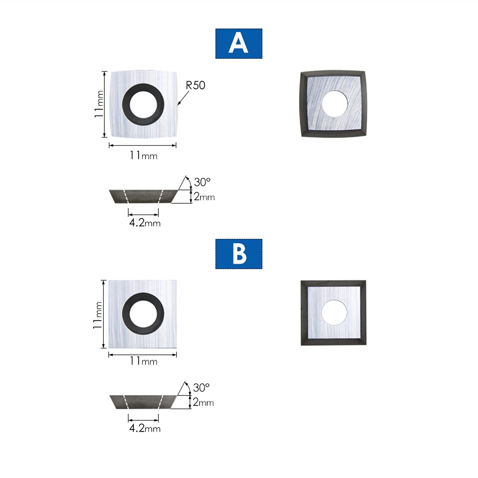 Carbide Turning Inserts Carbide Cutters Inserts 10pcs Carbide Insert Milling Woodturning Tools Replacement Square Diamond Round Cutters for Wood Lathe Turning Tools (Size : D.Diamond)
