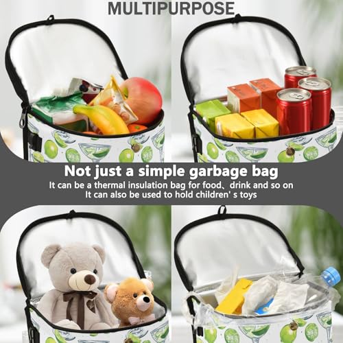 Image of Car Trash Can Lemon and Margarita Alcohol Cocktail Car Garbage Bag with Lid Hanging Waterproof Leak Proof Vehicle Storage Bin