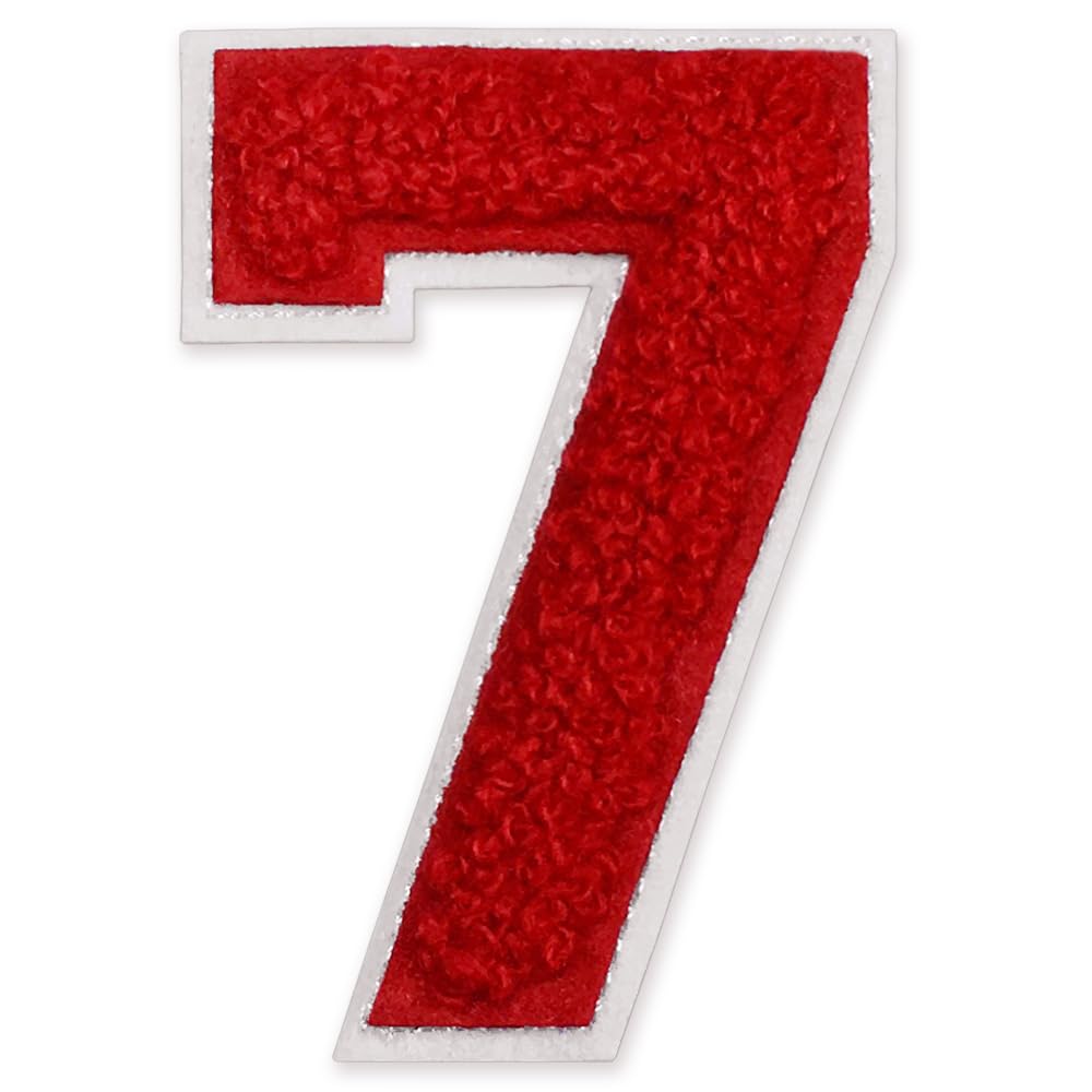 Number 7 Chenille Varsity Iron-On Patch - 2.5 Inch High, White/Black, For Jackets, Hats, Bags (Sew Or Iron On) - View #10