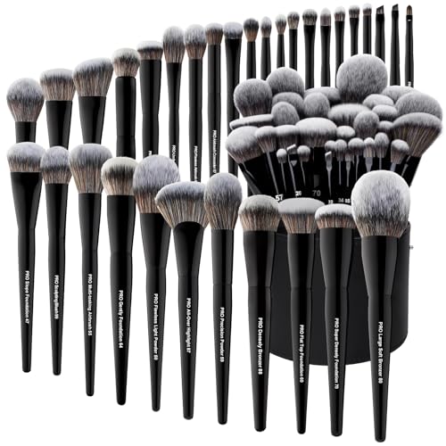 Bueart Design 32Pcs PRO Grade Makeup Brushes Set with Super large Holder, Premium Ultra-soft Synthetic Foundation Contour Powder Blush Concealer Eyeshadow Classic Black Make up Brush