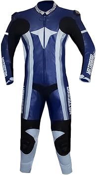 Motorcycle New Ballistic One Piece Leather Track Racing Blue Suit CE Approved Protection (S)
