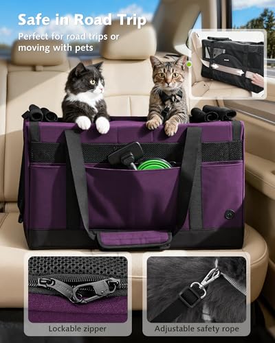 Image of Pecute Cat Carrier, Soft Double Pet Crate for 2 Cats Travel, Purple