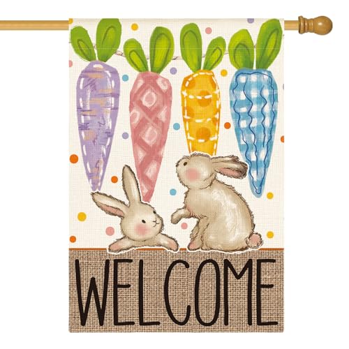 AVOIN colorlife Colorful Easter Bunny Carrot Welcome House Flag 28x40 Inch