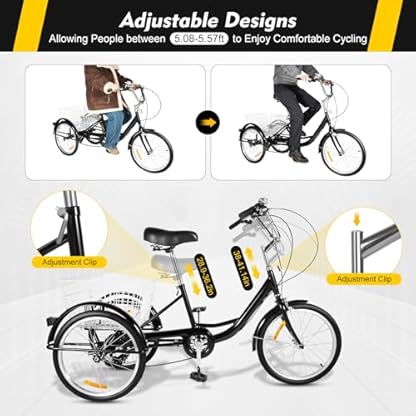 20 Zoll Dreirad Für Erwachsene Dreirad 8-Gang Mit Einkaufskorb Dreirad Neu Citybike-Dreirad Premium-Einkaufsdreirad Hochwertiger Stahlrahmen Mit Einkaufskorb – Bild 8