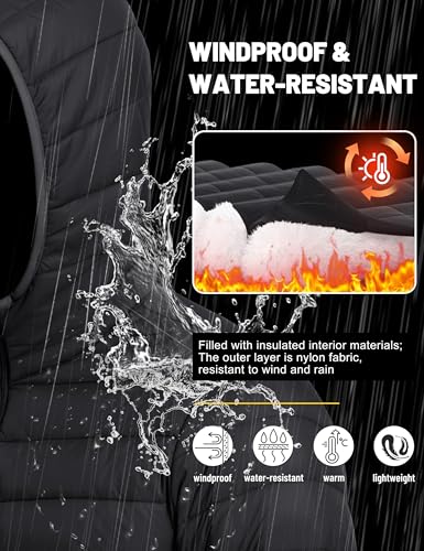 TACVASEN Men's Hooded Puffer waterproof Down Alternative Jacket Insulated Lightweight Windbreaker Quilted Coat - Image 4