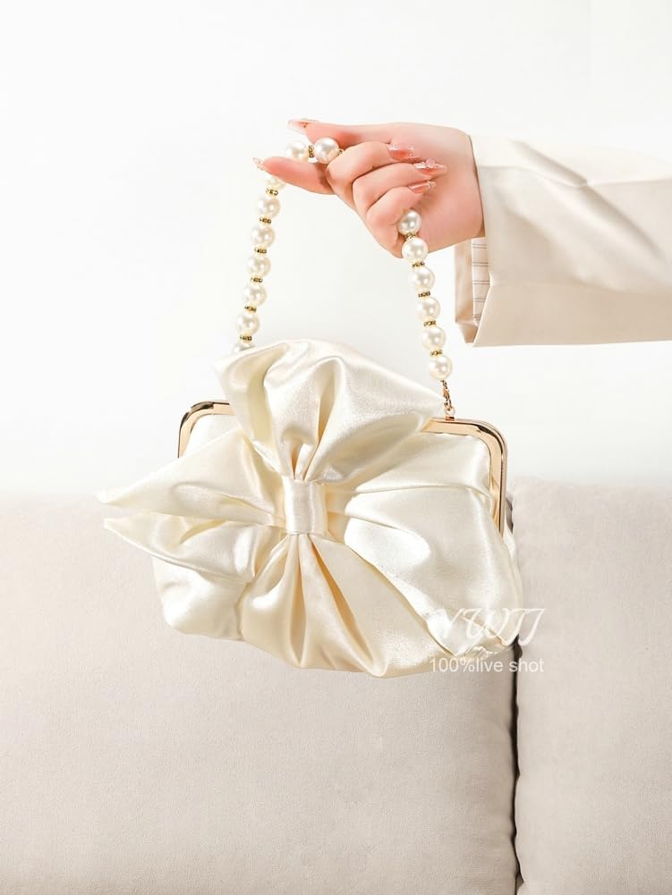 Silk Bow Clutch Purses for Women Cute Pearl Evening Handbag Chic Trendy Evening Clutch Bag for Party Prom Wedding 2025