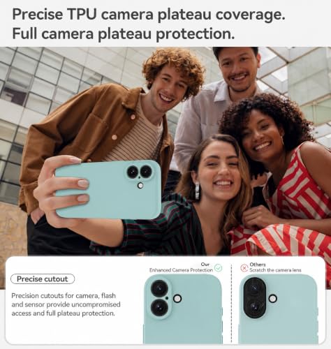 Image of DIZORO Square Microfiber Candy Case Compatible for iPhone 16 Plus Shockproof Slim Back Cover Liquid Silicone Case - Mint Green