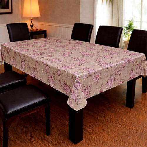 Image of Dakshya Industries PVC Waterproof Table Cover 6 Seater 54x78 Inch - Washable Oil & Stain Resistant Dining Table Cover (Pink Gold)