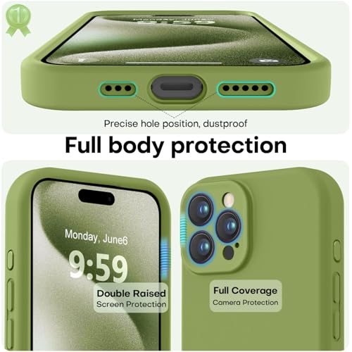 Image of LOVE 3000 Designed for iPhone 15 Pro Case, Premium Silicone with [Soft Anti-Scratch Microfiber Lining] Shockproof Protective Phone Case for Men Women Girls 6.1 inch, Cedar Green