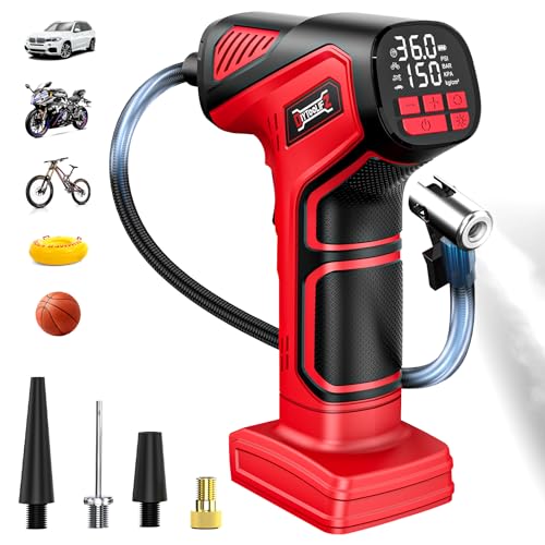 DIYtoolifz 150PSI Tire Inflator Portable Air Compressor: Cordless Air Pump Compatible with Milwaukee 18V Battery - Car Tire Pump with LCD Display & LED Light for Auto, Motorcycles(Bare Tool)