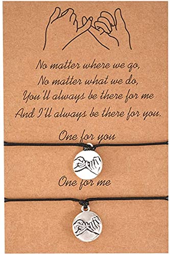 2Pcs Couple Bracelet Handmade Spouse Bracelet Pinky Promise Pendant Matching Wrist Chain Adjustable Friendship Brace Lace Wristband with Card Gift Jewelry for Women Men Accessories Durable