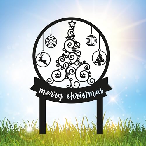 Metal Christmas Garden Decorations with Stakes Christmas Tree Sign Happy New Year Sign Outdoor Yard Art Christmas Gift Holiday Decorations Lawn Sign Housewarming Gift