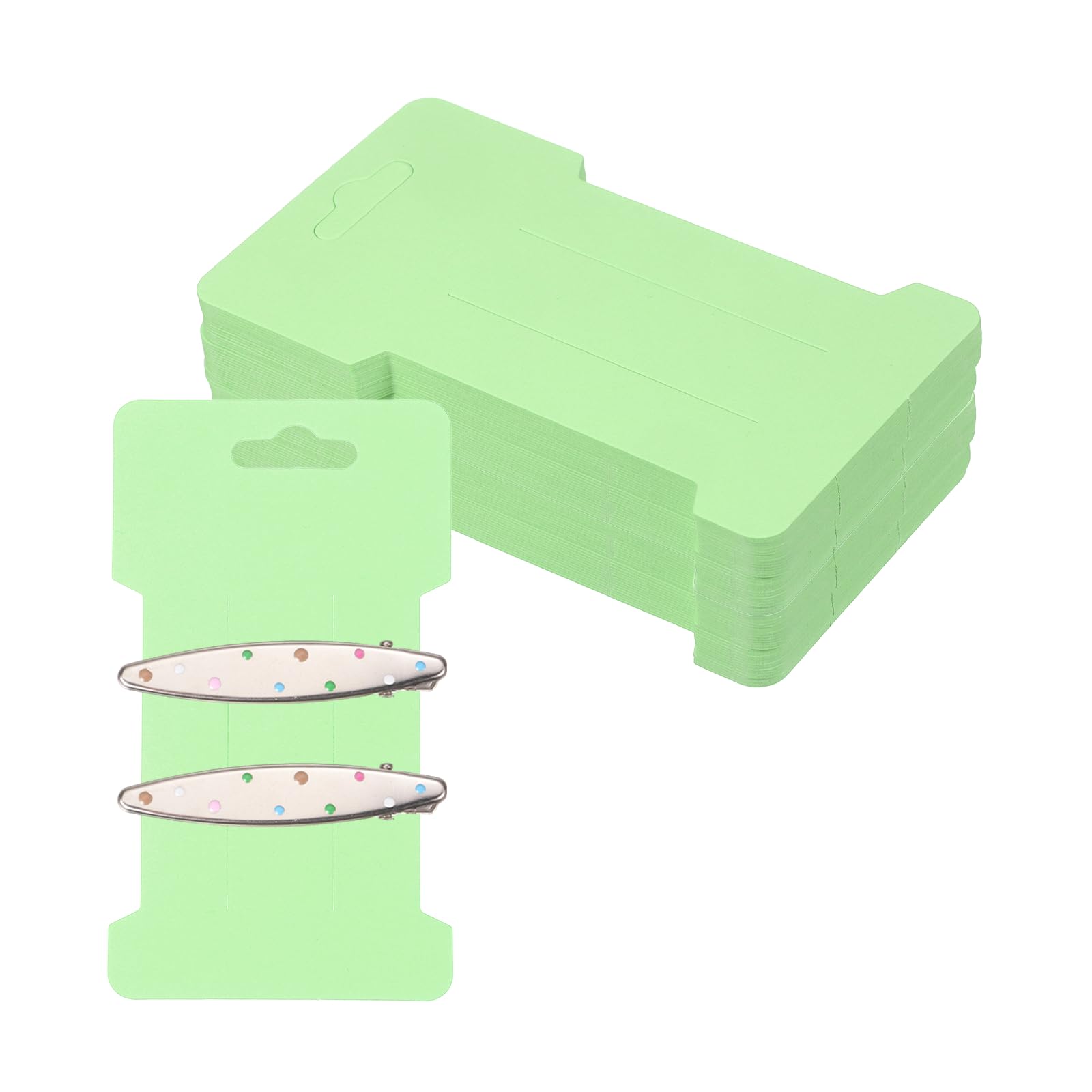 PATIKIL 100Pcs Hair Clip Display Cards, 4.5"x2.6" Kraft Paper Hair Bow Clips Holder Card Rectangle Cardboard for Barrette Headband Jewelry Accessory Organizing Selling, Light Green