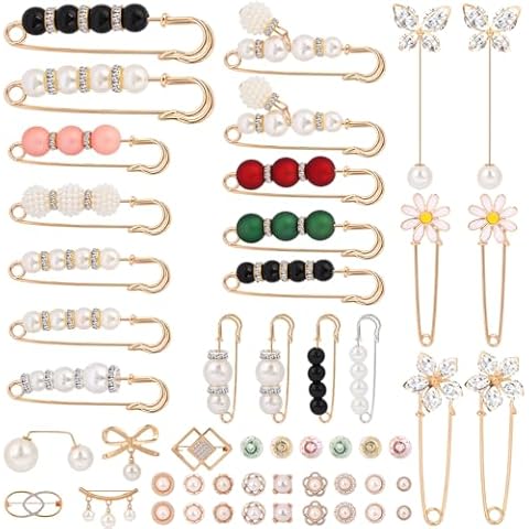 UPINS 50 PCS Pearl Brooches and Pins for Women, Large Brooch Pins for Clothes Pearl Brooch Pins Pant Waist Tightener Cover Up Snap Buttons Clothing Dresses Decoration Accessories Cover