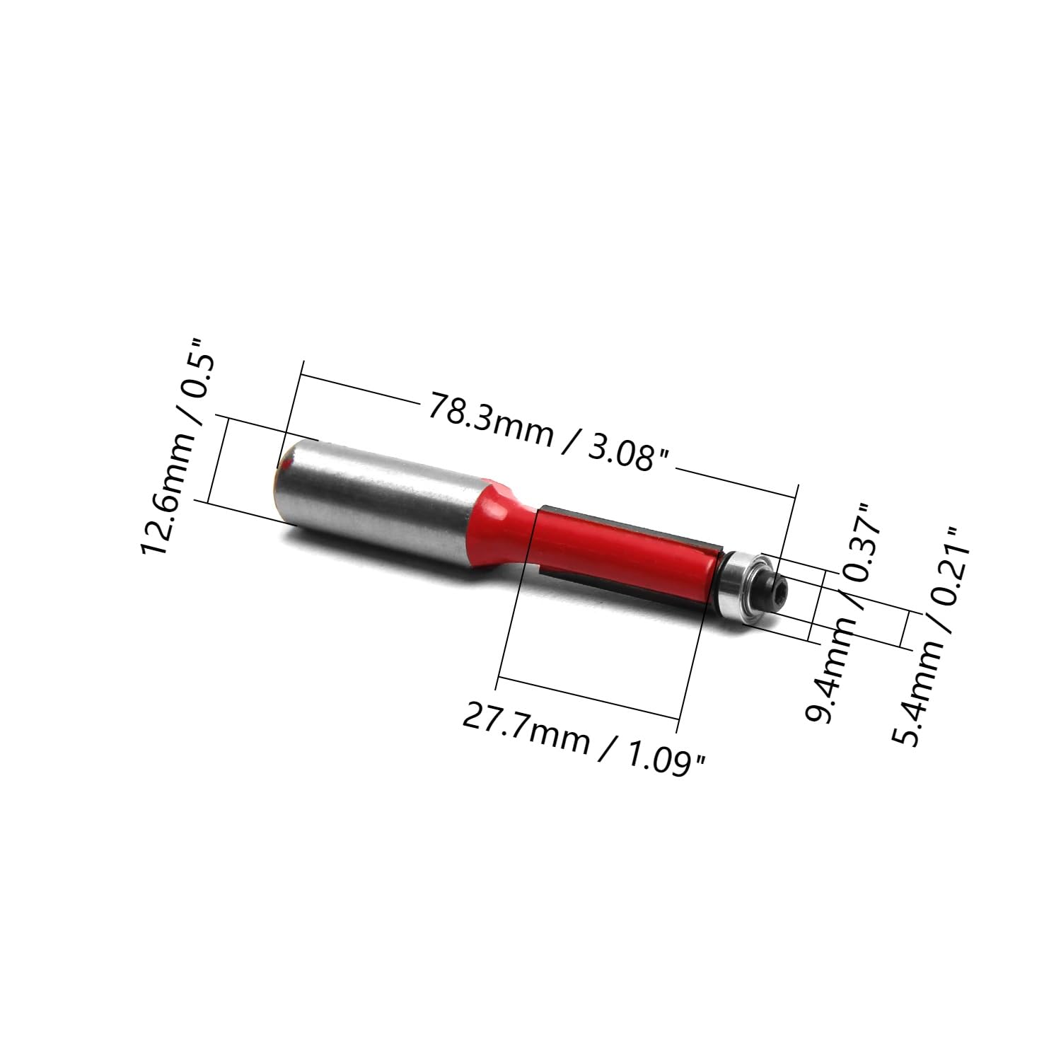 Wenheww Flush Trim Router Bit, 1/2 Inch Shank x 3/8 Inch Cutting Diameter, Premium Carbide Flush Straight Cut Trim Router Bit for Woodworking Milling Cutter Tool, 1Pc Red Large Handle