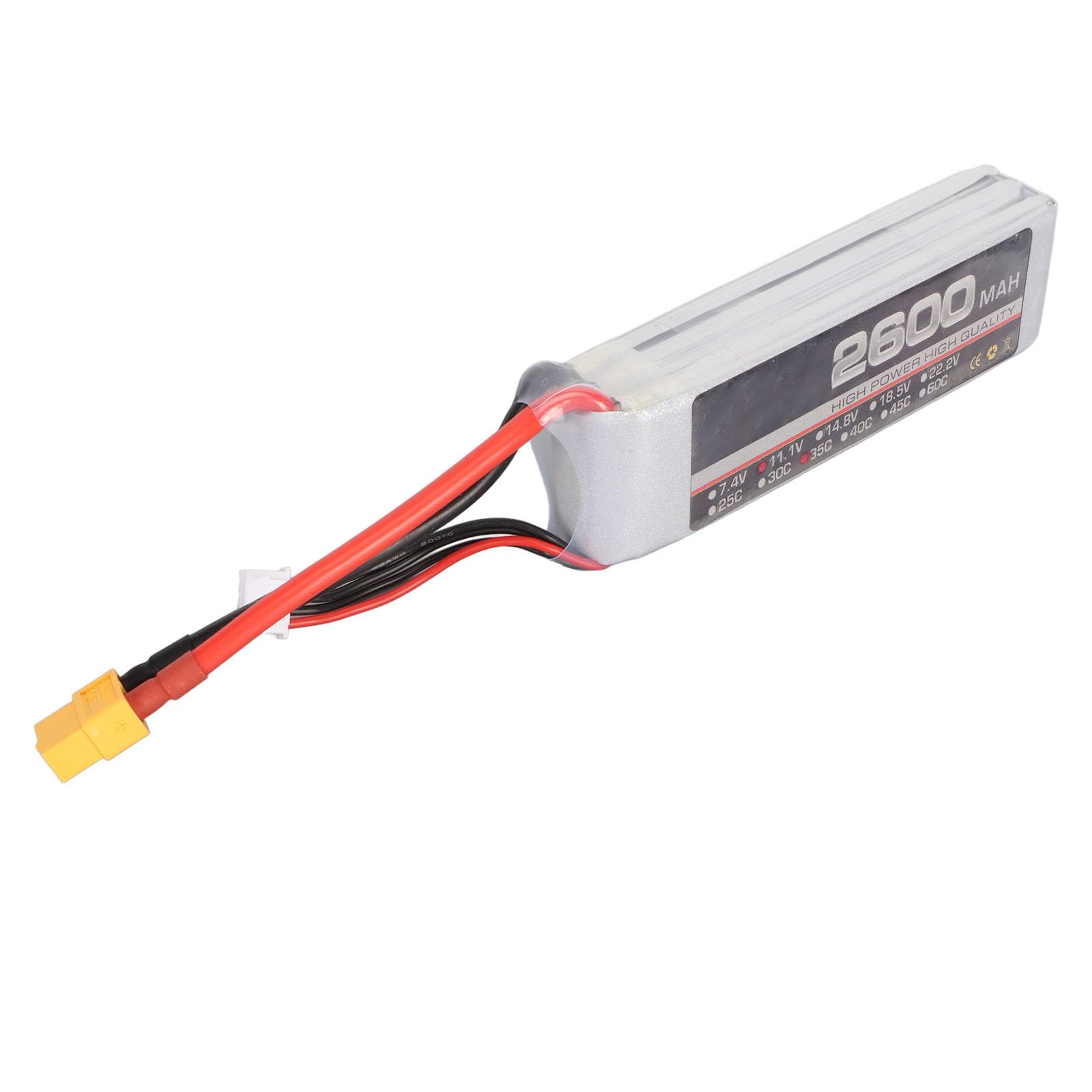 Dilwe Batteria LiPo RC 11,1 V 35C 2600 MAh 3S, Batteria LiPo Ad Alta Potenza con Spina di Bilanciamento XH, per FPV Racing Drone Quadcopter RC Aereo Elicottero Barca (XT60)