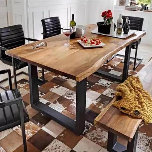 Live Edge Dining Table, Live Edge Table Top, Solid Wood Dining Tables, Rectangle Wood Slab Industrial, Wooden Tables Top & Metal Base, Long Dining Room for 2,4,6,8 (55