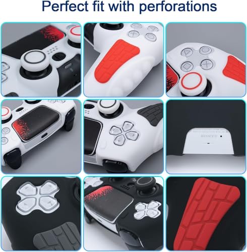 Image of Meyaar PS 5 Controller Cover Case, Anti-Slip Silicone Cover Skin Compatible with PS5 Dual Sense Controller with Thumb Grip Caps, Joystick Protectors (Black and White (2 Pack))
