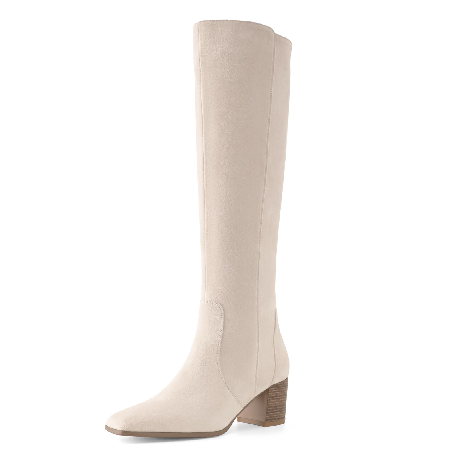 Shoe'N Tale Women's Knee High Boots Square Toe Mid Chunky Block Heeled Tall Boots Side Zipper