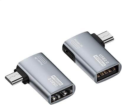 Powered Left & Right Angle USB 2.0 Micro Male to USB Female Host OTG Adapter for Samsung, Firestick,PS Classic,SNES Mini,NES/SNES Classic,Chromecast and More Smartphone or Tablet 2 Pack