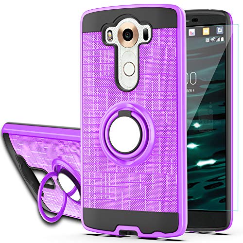 YmhxcY Phone Case Compatible with LG V10 Case with HD Phone Screen Protector,360 Degree Rotating Ring & Bracket Dual Layer Resistant Back Cover for LG V10-ZH Purple
