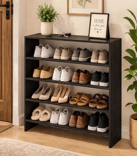 Image of Enigmatic Woodworks 5 Tier Shoe Rack for Home, Engineered Wood Shoe & Slipper Organizer Stand, Space Saving Small Shoe Rack, DIY Assembly, 24 x 9.5 x 29 Inch, Wenge Finish