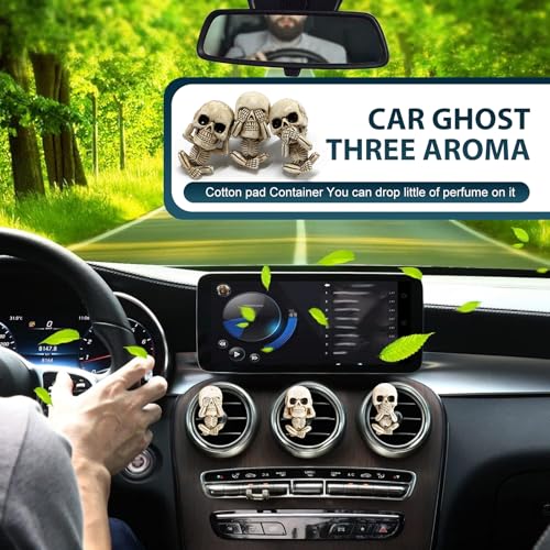 Image of 3 PCS Automotive Air Conditioner Outlet Diffuser, Halloween Skull Decoration Accessories, Automotive Multi-Functional Interior Accessories, Universal for Most Cars (Black)