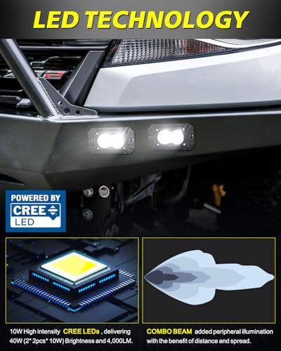 Image of Flush Mount LED Pods, AKD Part CREE LED Flush Bumper Lights 40W Spot Flood Combo Offroad Driving Light Backup Reverse Lights Flush Mount LED Fog Light Pods for Trucks Pickup SUV UTV ATV