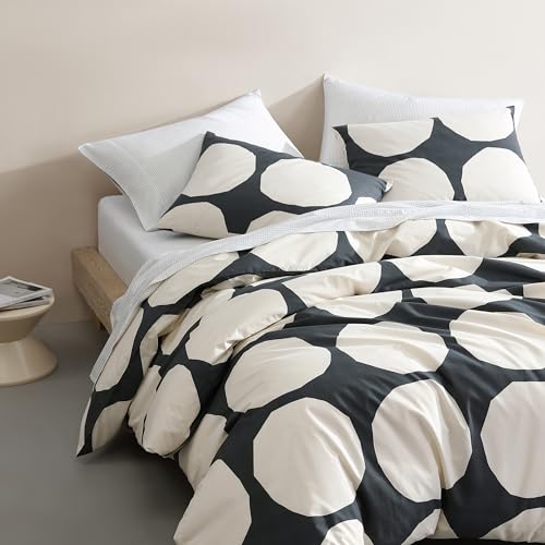 Image of MARIMEKKO - King Duvet Cover Set, Organic Cotton Bedding with Matching Shams, Bold & Modern Home Decor, GOTS Certified (Kivet Grey, King)