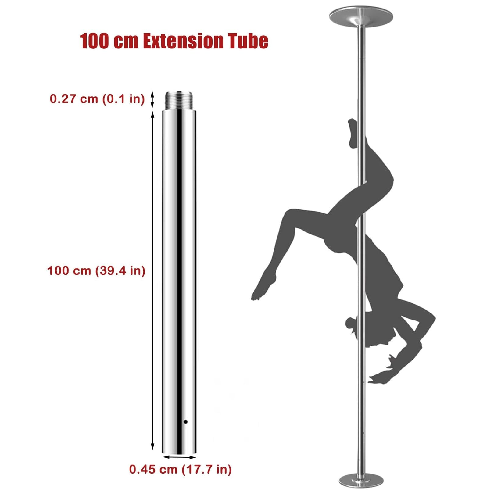Barra Pole Dance Acero Inoxidable Altura Ajustable 25cm Estática y Giratoria