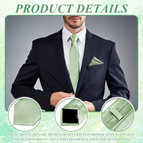 Image of Tie and Pocket Square Men Necktie | Satin Tie for Men, Wedding Groom Groomsmen Gift, Formal Neckties with Matching Handkerchief, Business Party Accessories