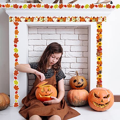 Image of 69ft Fall Bulletin Board Borders Autumn Thanksgiving Bulletin Trim Border Pumpkins Maple Leaf Borders Stickers for School Classroom Sunday School Office Party Wall Decor